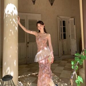 Floral Lace Dress with Tulle Skirt